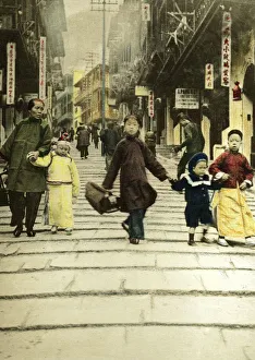 Children on Pottinger Street in Hong Kong in 1890. China Children on Pottinger Street in Hong Kong in 1890. China