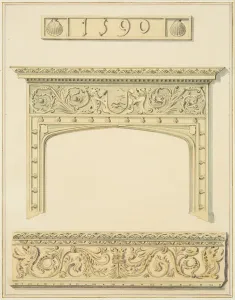 Chimneypiece and beam in upper room and cornice in lower room, 9 Small Street (drawing Chimneypiece and beam in upper room and cornice in lower room, 9 Small Street (drawing