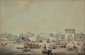 Chinese barges of the Embassy preparing to pass under a bridge, 1793 (Watercolour) Chinese barges of the Embassy preparing to pass under a bridge, 1793 (Watercolour)