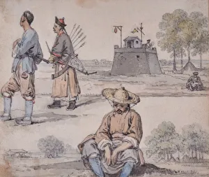 Chinese figures (one an archer), 1793 (Watercolour) Chinese figures (one an archer), 1793 (Watercolour)