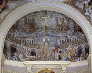 Christ Enthroned surrounded by the Apostles and Saints Pudentiana and Praxedis Christ Enthroned surrounded by the Apostles and Saints Pudentiana and Praxedis