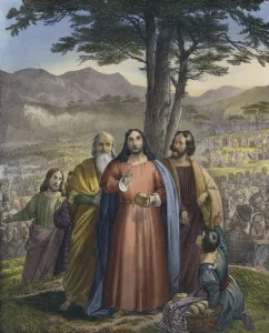 Christ feedeth the multitude (coloured engraving) Christ feedeth the multitude (coloured engraving)