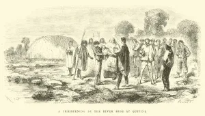A christening by the river side at Quitini (engraving) A christening by the river side at Quitini (engraving)