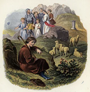 Christiana and the pilgrims meet a shepherd boy in the Valley of Humiliation Christiana and the pilgrims meet a shepherd boy in the Valley of Humiliation