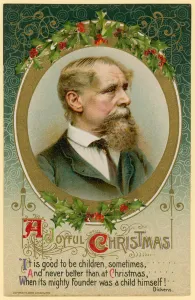 Christmas card, featuring Charles Dickens (chromolitho) Christmas card, featuring Charles Dickens (chromolitho)