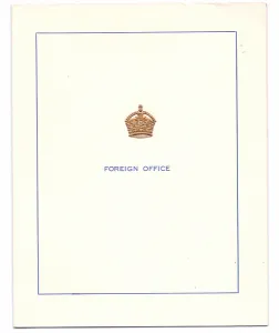 A Christmas card from the Foreign Office in London, (die-stamped)