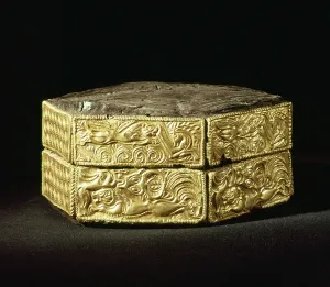 Ancient Greek Metalwork Prints: Hexagonal pyxis decorated with animals, from Grave V, Grave Circle A