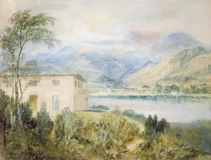 English Coastal Scene Prints: Tent Lodge, by Coniston Water, 1818, (w / c and bodycolour on grey paper)