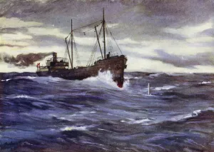 The collier Thordis about to ram a German submarine, 18 February 1915 (colour litho) The collier Thordis about to ram a German submarine, 18 February 1915 (colour litho)