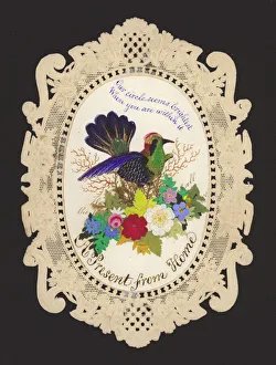 Colourful bird sitting amongst flowers (colour litho) Colourful bird sitting amongst flowers (colour litho)