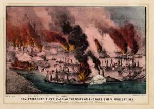 Com. Farragut's fleet, passing the forts on the Mississippi, April 24th 1862, pub Com. Farragut's fleet, passing the forts on the Mississippi, April 24th 1862, pub