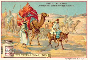 Company of Tuaregs travelling in Sudan (chromolitho) Company of Tuaregs travelling in Sudan (chromolitho)