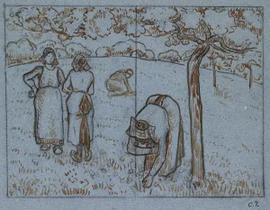 Compositional study of four female peasants working in an orchard ('Spring'), c Compositional study of four female peasants working in an orchard ('Spring'), c