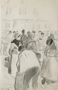 Compositional study of the market at Pontoise, 1881 (black chalk and grey washes) Compositional study of the market at Pontoise, 1881 (black chalk and grey washes)