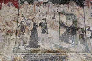 Conques, mural painting of the martyrdom of Sainte Foy Conques, mural painting of the martyrdom of Sainte Foy