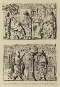 Constructions du temps de Constantin, bas-reliefs d'un sarcophage Constantinien (engraving) Constructions du temps de Constantin, bas-reliefs d'un sarcophage Constantinien (engraving)