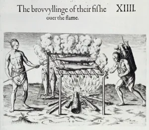 Cooking Fish, plate from A Brief and True Report of the New Found Land of Virginia' Cooking Fish, plate from A Brief and True Report of the New Found Land of Virginia'