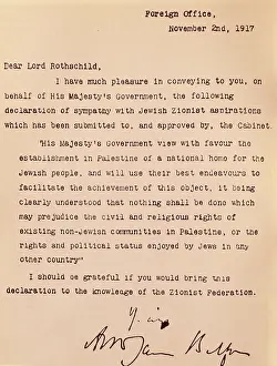 Prints of UIG3739639 Copy of the Balfour Declaration; (add.info.: Copy of the Balfour Declaration was a public statement issued in 1917, by the British government, during World War One) Arthur Balfour Prints: Copy of the Balfour Declaration Print
