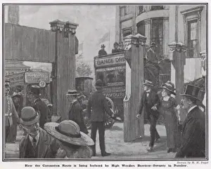 How the Coronation route is being isolated by high wooden barriers (litho) How the Coronation route is being isolated by high wooden barriers (litho)
