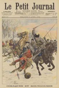Cossacks fighting Manchurian horsemen (colour litho) Cossacks fighting Manchurian horsemen (colour litho)
