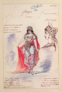 Costume designs for the role of Phrine in the opera Faust, by Charles Gounod Costume designs for the role of Phrine in the opera Faust, by Charles Gounod
