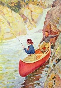 Couple Fishing near a Waterfall (colour litho) Couple Fishing near a Waterfall (colour litho)