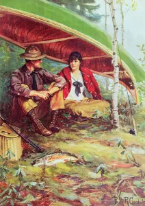 Couple taking Shelter from the Rain under a Boat (colour litho) Couple taking Shelter from the Rain under a Boat (colour litho)