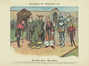 The Court Jester. 12th Century (colour litho) The Court Jester. 12th Century (colour litho)