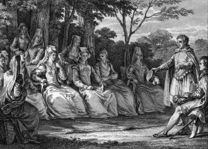 Court of Love in the Middle Ages in the presence of the troubadours - Engraving by Jean Court of Love in the Middle Ages in the presence of the troubadours - Engraving by Jean