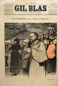 Front cover of Gil Blas containing the first instalment of Lourdes by Emile Zola (1840-1902) 1894 (colour litho) Front cover of Gil Blas containing the first instalment of Lourdes by Emile Zola (1840-1902) 1894 (colour litho)