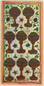 The Eight of Cups, facsimile of a tarot card from the Visconti deck The Eight of Cups, facsimile of a tarot card from the Visconti deck