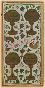 The Four of Cups, facsimile of a tarot card from the Visconti deck The Four of Cups, facsimile of a tarot card from the Visconti deck