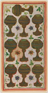 The Ten of Cups, facsimile of a tarot card from the Visconti deck The Ten of Cups, facsimile of a tarot card from the Visconti deck