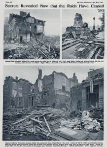 Damage caused to London in air raids by German Gotha bombers during World War I, 1917-1918 (b/w photo) Damage caused to London in air raids by German Gotha bombers during World War I, 1917-1918 (b/w photo)