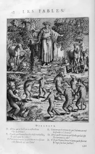 Dante muses on Aesop's fables, 1615 (engraving) Dante muses on Aesop's fables, 1615 (engraving)
