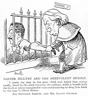 Prints of UIG3585606 David Lloyd-George; (add.info.: David Lloyd-George (1863-1945), English Liberal politician, rescuing Herbert Samuel (1870-1063), Liberal, from No 10 Downing Street Ramsay MacDonald Prints: David Lloyd-George Print