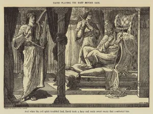 David playing the harp before Saul (engraving) David playing the harp before Saul (engraving)
