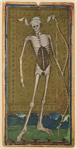 Death, fascimile of a tarot card from the Visconti deck, 1441-47 (colour litho) Death, fascimile of a tarot card from the Visconti deck, 1441-47 (colour litho)