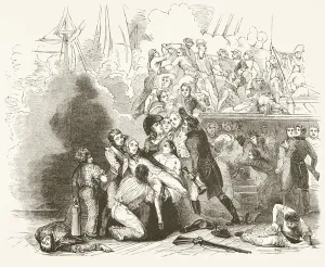 The death of Lord Nelson at the Battle of Trafalgar, from The National and Domestic The death of Lord Nelson at the Battle of Trafalgar, from The National and Domestic