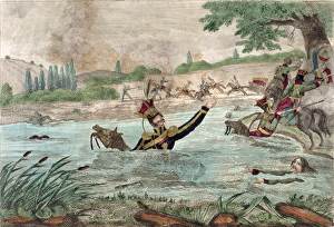 Death of Prince Joseph Poniatowski (1763-1813) in the Elstera River, 1813 (colour litho) Death of Prince Joseph Poniatowski (1763-1813) in the Elstera River, 1813 (colour litho)