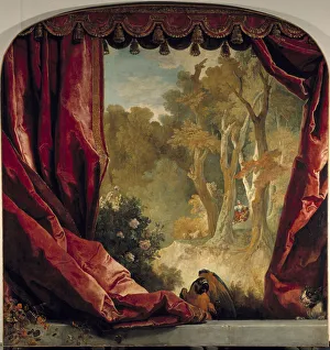 Decorative composition with curtains, landscape and animals Painting by Nicolas de Decorative composition with curtains, landscape and animals Painting by Nicolas de