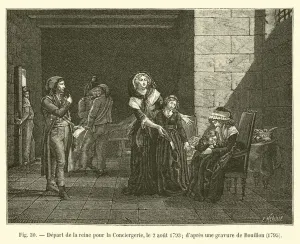 Depart de la reine pour la Conciergerie, le 2 aout 1793; d'apres une gravure de Bouillon, 1795 (engraving) Depart de la reine pour la Conciergerie, le 2 aout 1793; d'apres une gravure de Bouillon, 1795 (engraving)