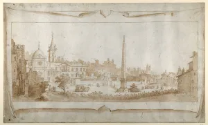 Design for a frontispiece with a view of Rome inside the Porta del Popolo Design for a frontispiece with a view of Rome inside the Porta del Popolo