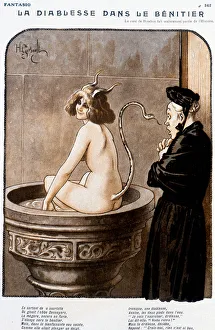 The Devil in the Benitier - by Henry Gerbault (1863-1930), in ' Fantasio' from 01/02/1926 The Devil in the Benitier - by Henry Gerbault (1863-1930), in ' Fantasio' from 01/02/1926