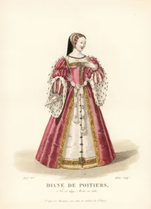 Diane of Poitiers, mistress of King Henry II of France, 1499-1566. She wears a chaperon headress that ties under Diane of Poitiers, mistress of King Henry II of France, 1499-1566. She wears a chaperon headress that ties under