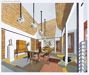 Dining Room in colonial style, from Interiors and Colours, published 1925 (colour litho) Dining Room in colonial style, from Interiors and Colours, published 1925 (colour litho)