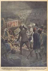 The discovery of great treasures of ancient Thebes in the tomb of a Pharaoh (colour litho) The discovery of great treasures of ancient Thebes in the tomb of a Pharaoh (colour litho)