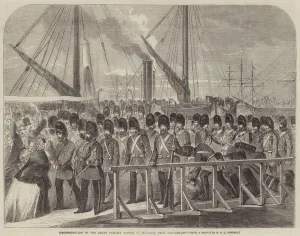 Disembarkation of the Scots Fusilier Guards at Weoville Yard, Portsmouth (engraving) Disembarkation of the Scots Fusilier Guards at Weoville Yard, Portsmouth (engraving)