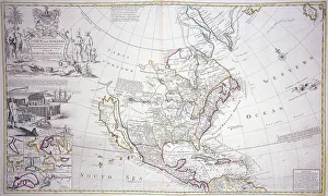 A Double-Page Map of North America, c.1708-20 (hand-coloured engraving) A Double-Page Map of North America, c.1708-20 (hand-coloured engraving)