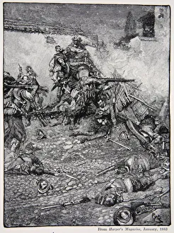 Drake's attack upon San Domingo, 1586, published in Harper's Magazine, 1883 (litho) Drake's attack upon San Domingo, 1586, published in Harper's Magazine, 1883 (litho)